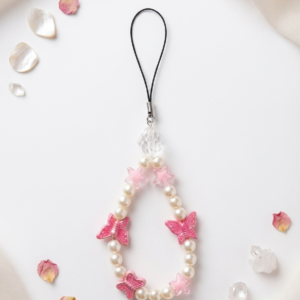 Pink Butterfly & Star Pearl Beaded Phone Charm