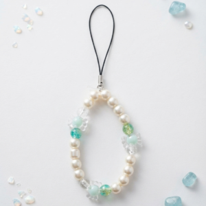 Pearl & Seafoam Sparkle Beaded Phone Charm