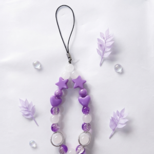 Lilac Star & Heart Beaded Phone Charm