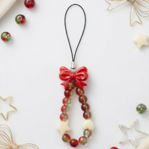 Festive Holiday Bow & Star Beaded Phone Charm