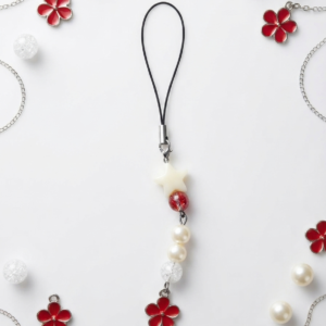 Crimson Blossom & Star Beaded Phone Charm