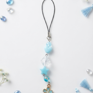 Azure Blossom Heart & Star Beaded Phone Charm